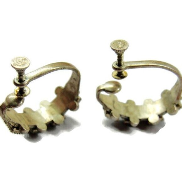 Green Tribal Turquoise Vintage Sterling Silver 925 Screw Back Earrings Patina - Picture 3 of 11